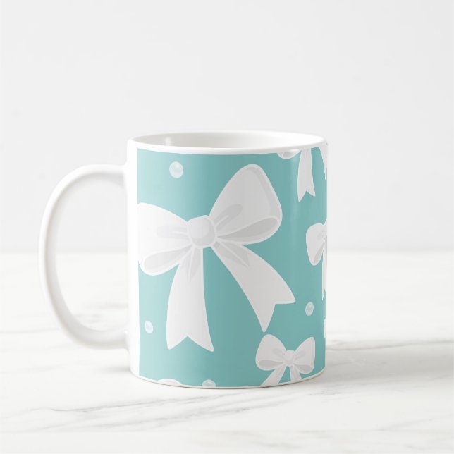 Mug Bleu avec perles et nœuds blancs Coquette  (Gauche)