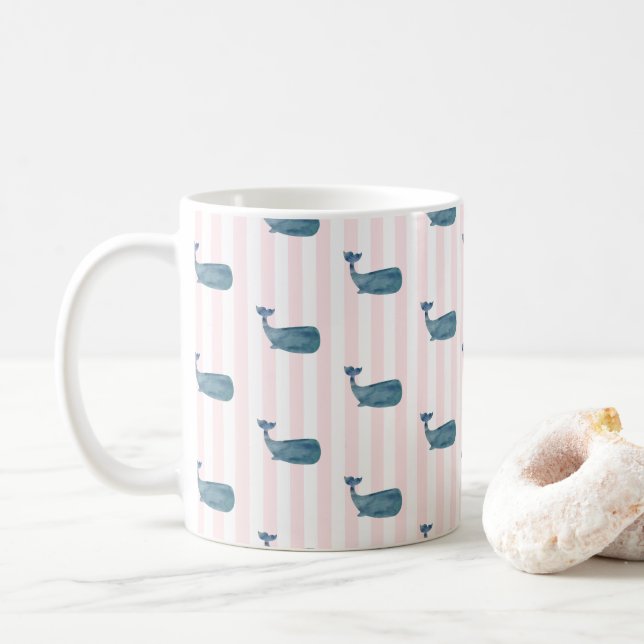 Mug Bleu baleine Motif de bande nautique (Avec donut)
