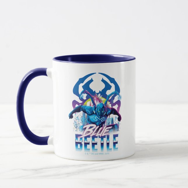 Mug Bleu Beetle Rétrowave Ville coucher du soleil (Gauche)