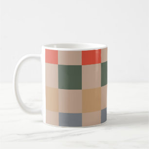 Mug Bleu Beige Orange Brown À damiers En vichy Motif