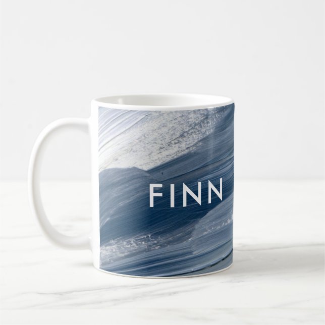 Mug Bleu blanc abstrait texturé main moderne peint (Gauche)