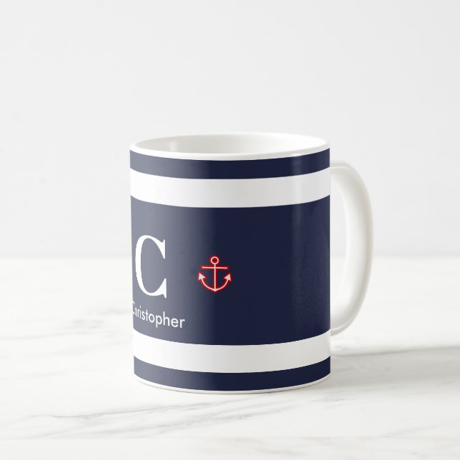 Mug Bleu blanc de la marine marine (Devant droit)