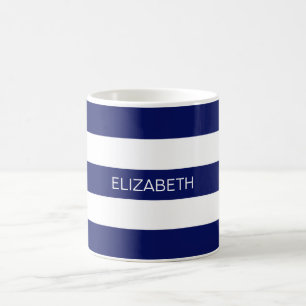 Mug Bleu blanc Horiz Preppy Stripe #3 Monogramme