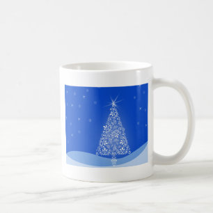 Mug Bleu Blanc Joyeux Arbre de Noël Étoiles Nuit Lumiè