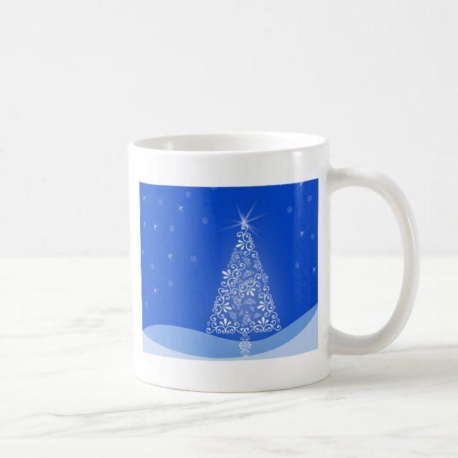 Mug Bleu Blanc Joyeux Arbre de Noël Étoiles Nuit Lumiè (Droite)