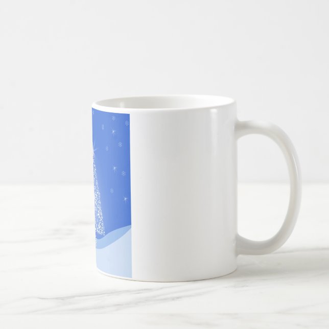 Mug Bleu Blanc Joyeux Arbre de Noël Étoiles Nuit Lumiè (Droite)