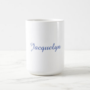 Mug Bleu Blanc Plaine Élégant Moderne Calligraphie Nom