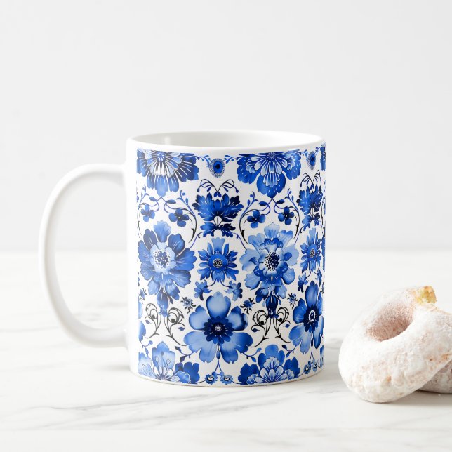 Mug Bleu Blanc Portugais Azulejo Musique Florale en Cé (Avec donut)