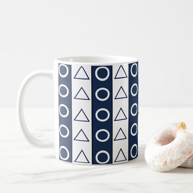 Mug Bleu blanc rayures Motif géométrique (Avec donut)