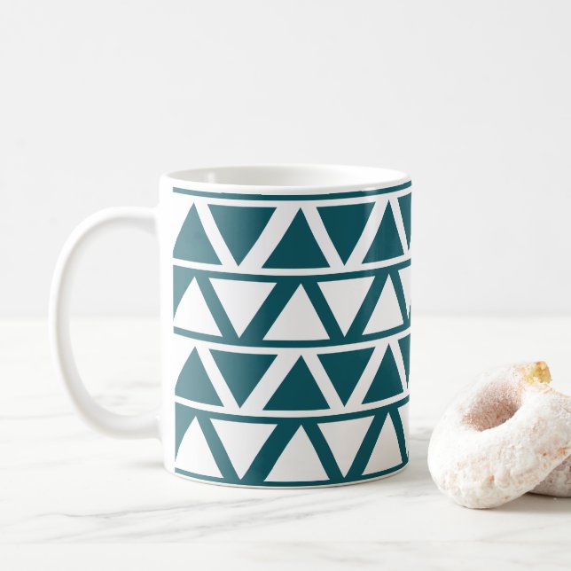 Mug Bleu blanc triangle rayures Motif géométrique (Avec donut)