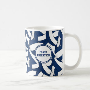 Mug bleu blanc volley équipe couleurs entraîneur merci