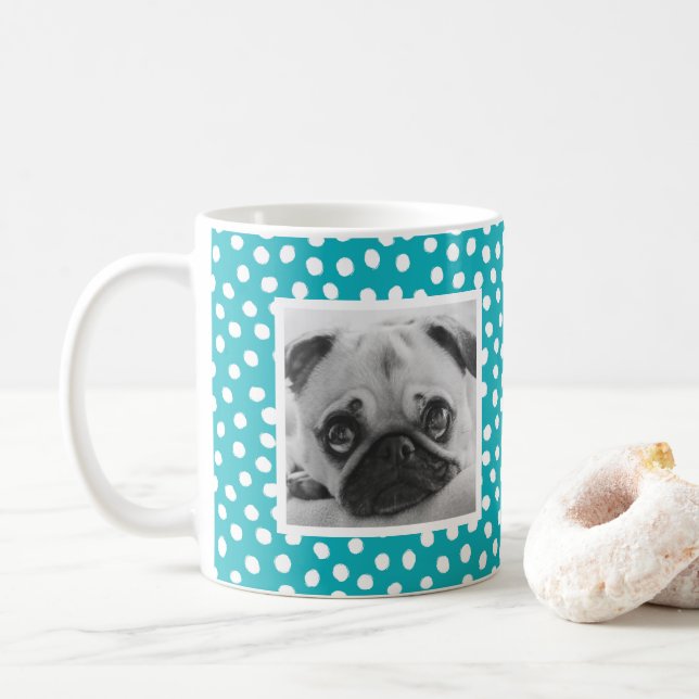 Mug Bleu Bleu Blancs Motif Photo Musique personnalisée (Avec donut)
