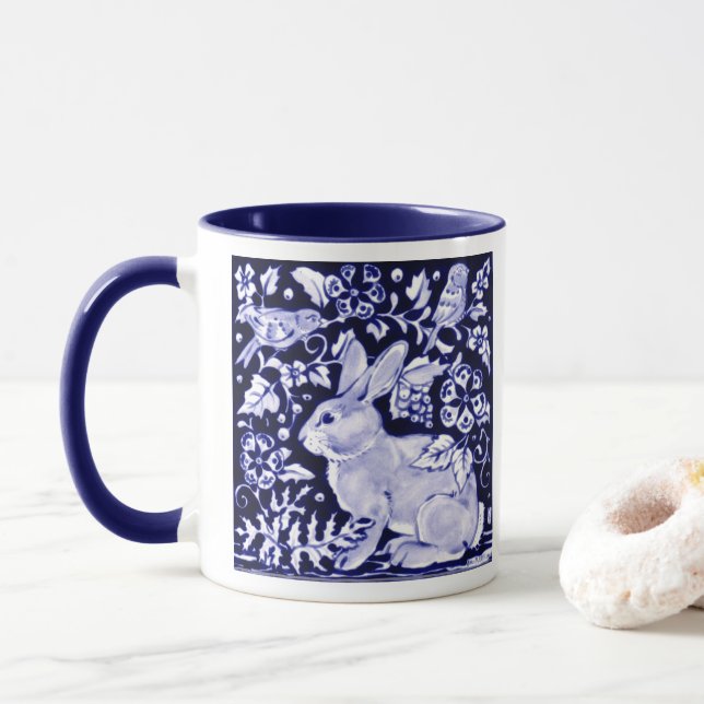 Mug Bleu bleu marine Bleu lapin Oiseaux Dedham Delft (Avec donut)