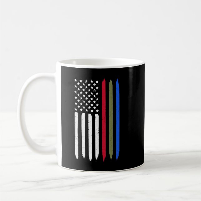 Mug Bleu Bleu Vert Ligne Américaine Drapeau Police Mil (Gauche)