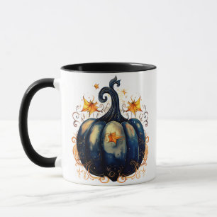 Mug Bleu Citrouille or rouleaux Feuille Halloween