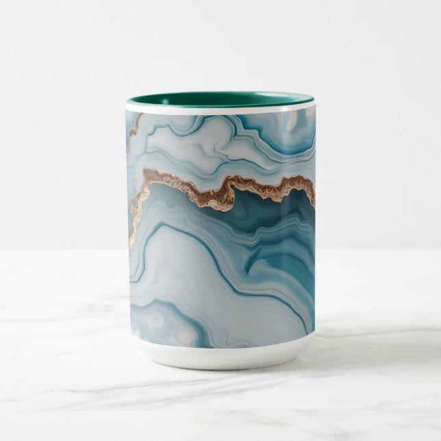 Mug Bleu clair rose or Agitation marbre Design moderne (Centre)