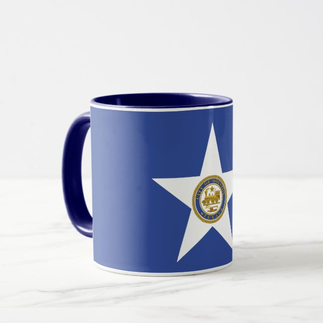 Mug bleu Combo avec drapeau de Houston (Devant gauche)