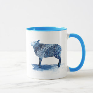 Mug Bleu de cobalt Animaux de ferme - Moutons