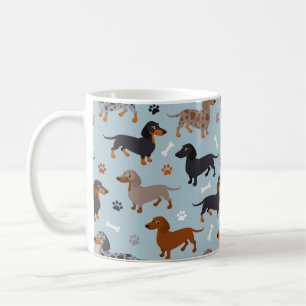Mug Bleu de Dachshund Paws et Bones Motif