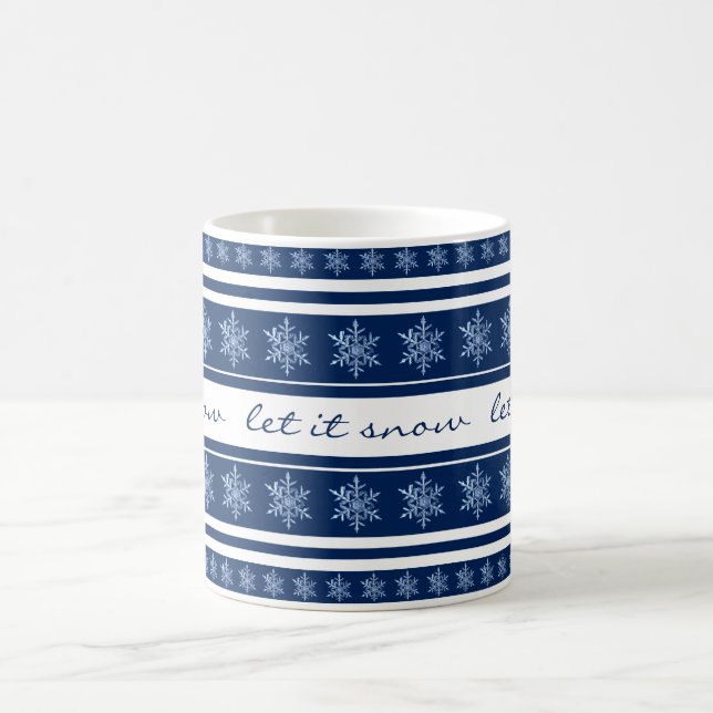 Mug Bleu de la marine Flocon de neige à rayures Laisse (Centre)
