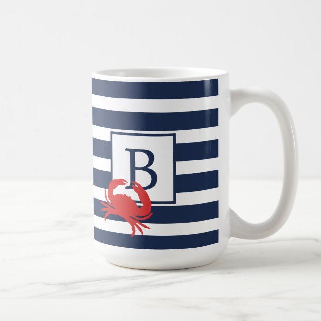 Mug Bleu de la Marine Nautique Bleu Stripes Crabe Roug (Droite)