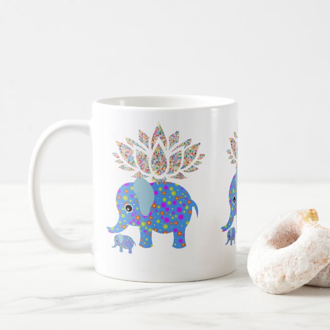 Mug bleu éléphant coloré (Avec donut)