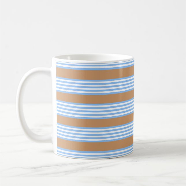 Mug Bleu et blanc cinq rayures motif avec café tan (Gauche)