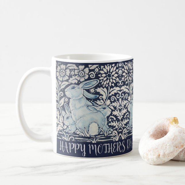 Mug Bleu et blanc Lapin lapin Mères Jour de Pâques Cad (Avec donut)