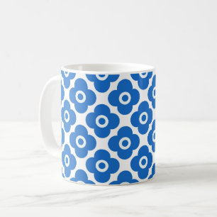 Mug Bleu et blanc simple motif floral rétro floral