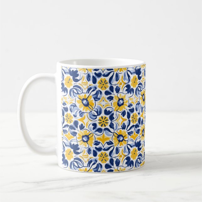 Mug 💛 💙 Bleu et jaune, Azulejos floral (Gauche)