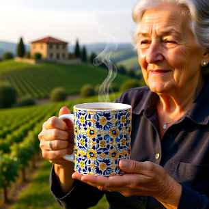 Mug 💛 💙 Bleu et jaune, Azulejos floral
