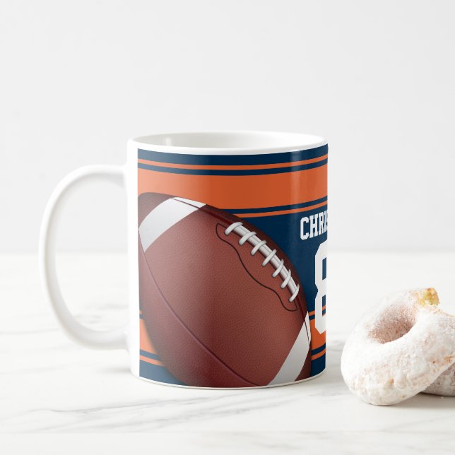 Mug Bleu et Orange Grille Jersey Fer Football (Avec donut)
