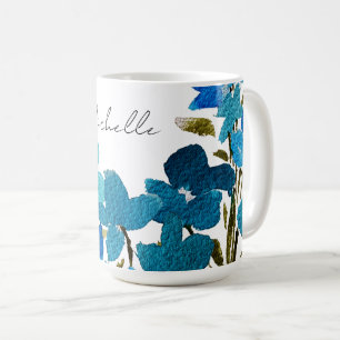 Mug Bleu Fleur sauvage Aquarelle Monogramme