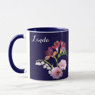 Mug bleu floral avec nom