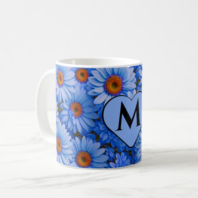 Mug Bleu floral bleu tournesol bleu marguerites motif (Devant gauche)