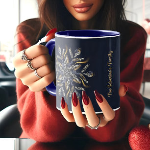 Mug Bleu foncé et or Étincelles de minuit Étoiles Nouv