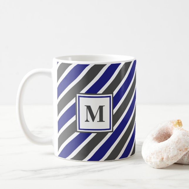 Mug Bleu foncé et rayures gris (Avec donut)
