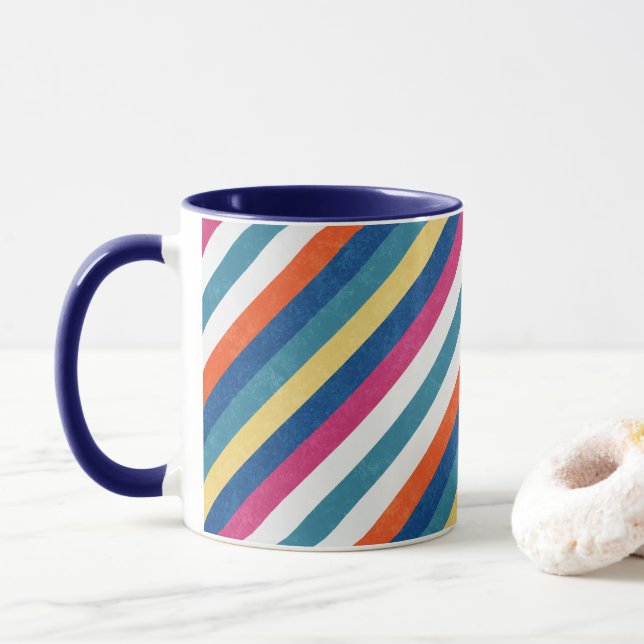 Mug Bleu framboise Orange Jaune Blancs Motif (Avec donut)