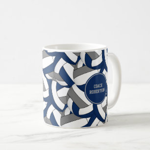 Mug bleu gris équipe de volley-ball entraîneur merci c