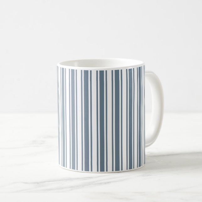 Mug Bleu gris et blanc rayures de bonbons (Devant droit)