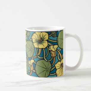 Mug Bleu jaune Nasturtium Fleur Nouveau Motif