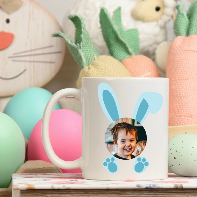 Mug Bleu lapin de Pâques Photo personnalisée (Créateur téléchargé)