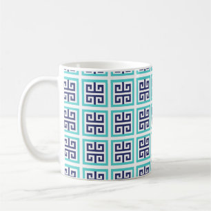 Mug Bleu marine aqua motif grec