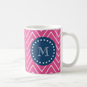 Mug Bleu marine, motif de Chevron de roses indien,