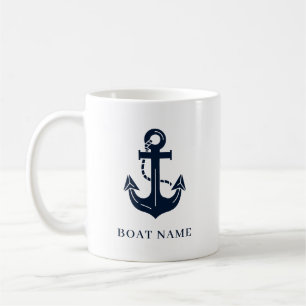 Mug Bleu marine nautique nom de bateau personnalisé