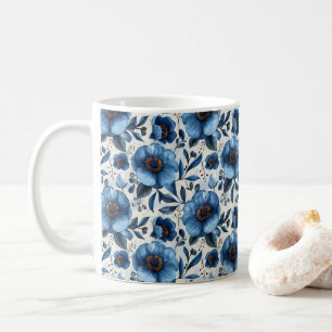 Mug Bleu marine rétro mignon élégant chic fleur 