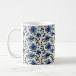 Mug Bleu marine Rétro Mignon Vintage Élégant Chic Fleu