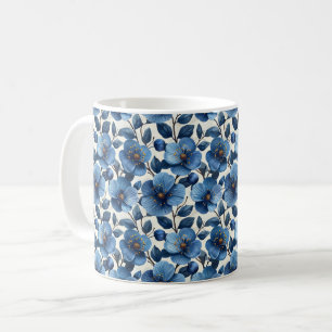 Mug Bleu marine rétro mignon vintage élégant chic fleu