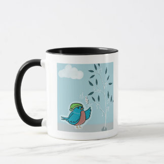 Mug Bleu mignon Chanson oiseau hivers arbre