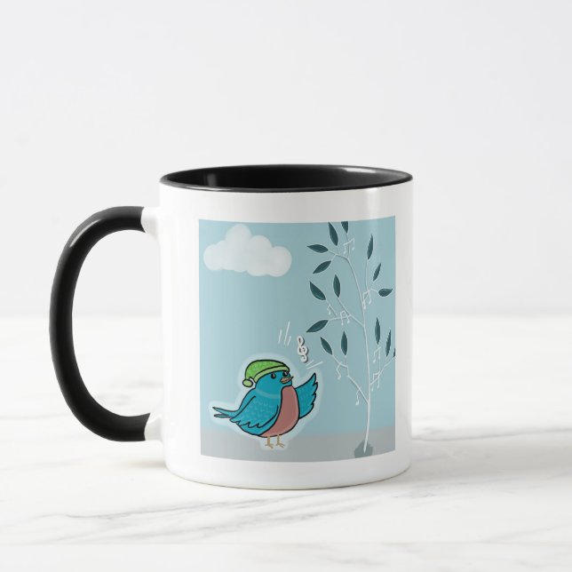 Mug Bleu mignon Chanson oiseau hivers arbre (Gauche)